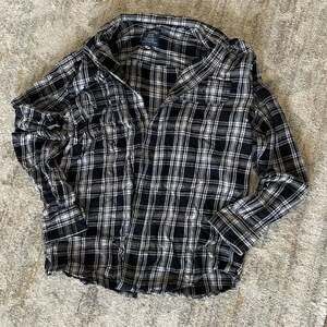 Faded Glory Black and White Plaid Hooded Flannel Shirt Size S